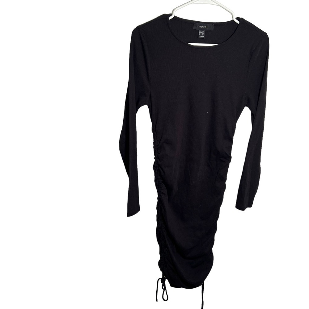 Forever 21+ Womens Size 0X Ribbed Bodycon Dress Black Cinched Sides Long Sleeve